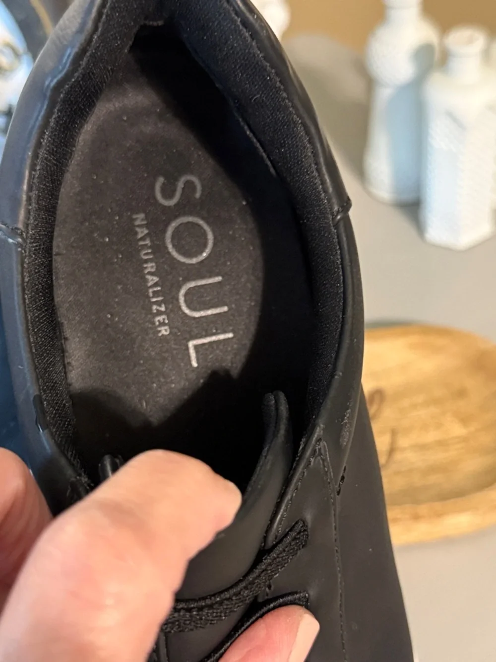 SOUL Naturalizer Black Leather Sneakers with White Sole - Picture 4 of 7